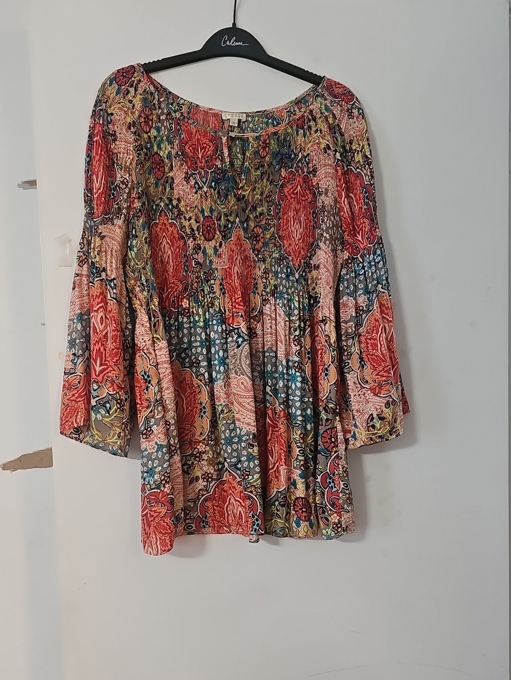 Spense Multicolor Boho Peasant Tunic with Red and Blue Accents